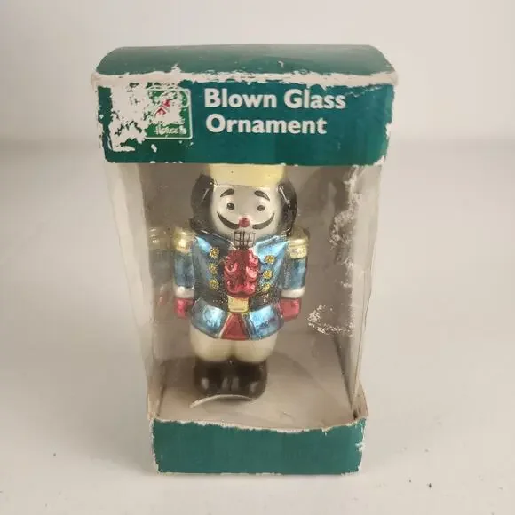 Vintage Blown Glass Nutcracker Soldier Christmas Tree Ornament Original Box - Picture 3 of 3